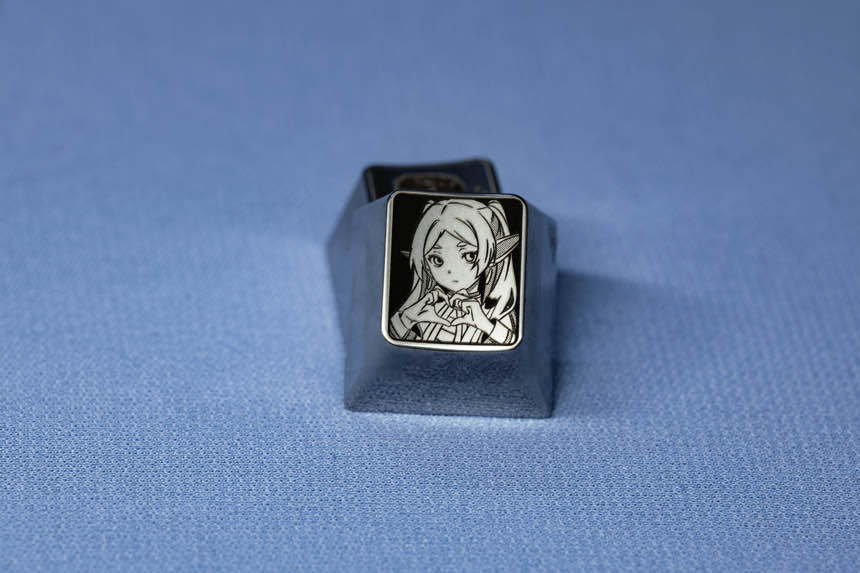 Frieren black and white carved 1U titanium alloy anime personalized keycaps, metal decorative keycaps