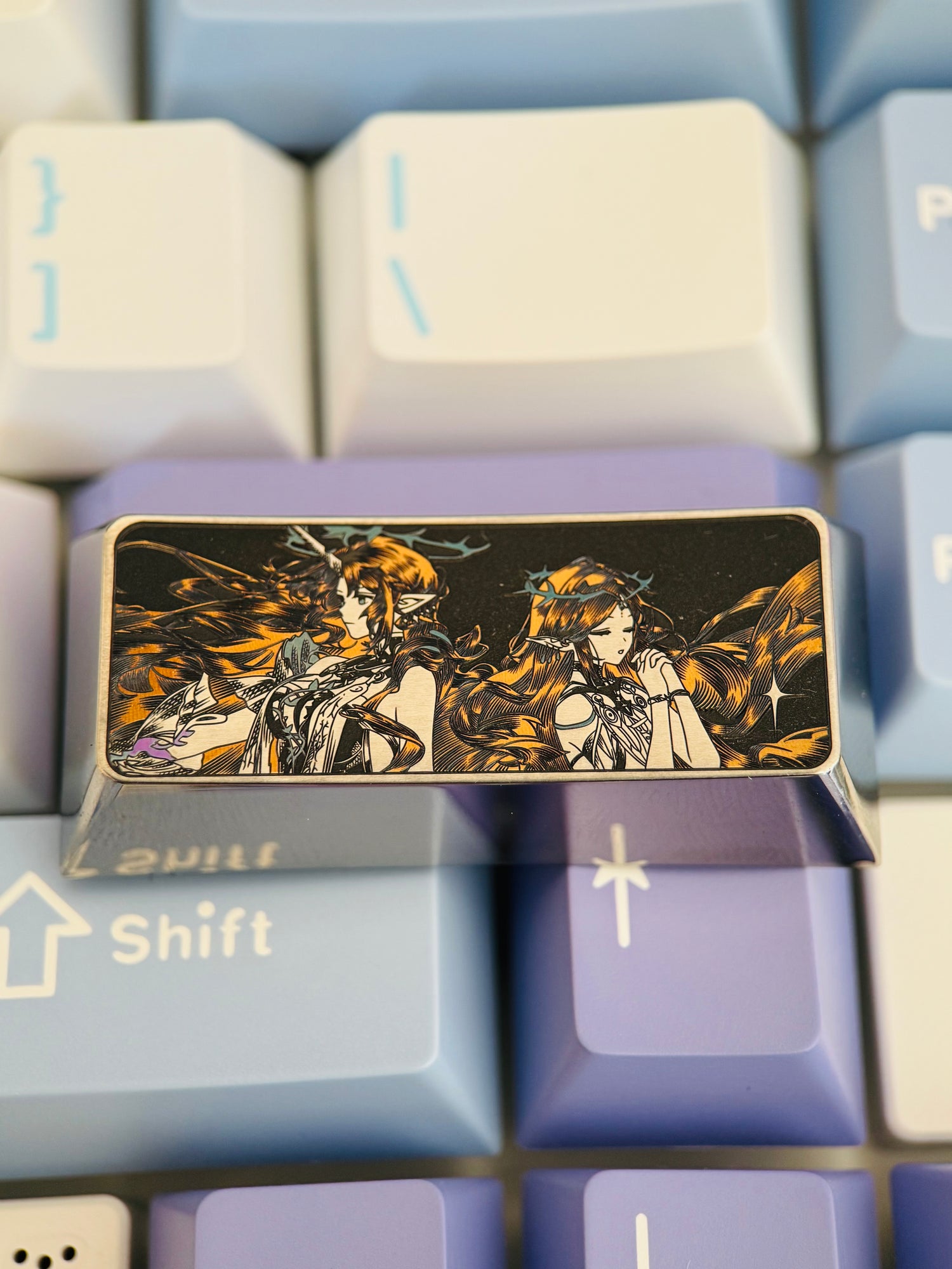Wuthering Waves, Cartethyia 2.25U precision carved titanium alloy personalized keycaps, anime and game character creative metal carved decorative keycaps