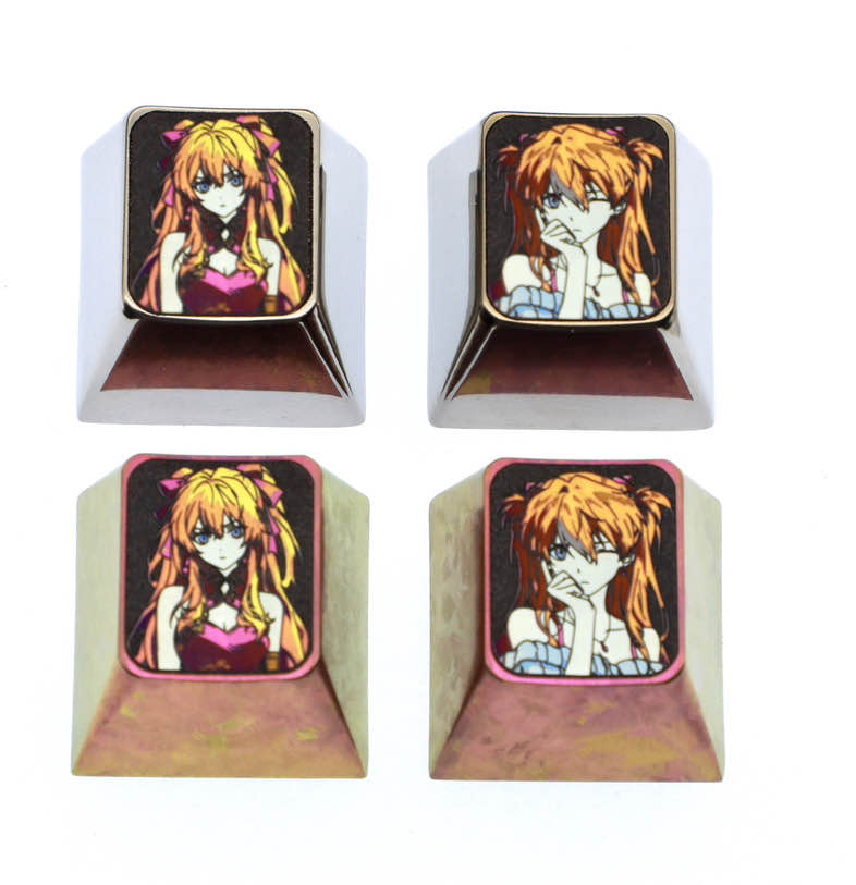 EVA， Asuka， Two styles of 1U titanium alloy personalized keycaps, metal art decorative keycaps for anime and games