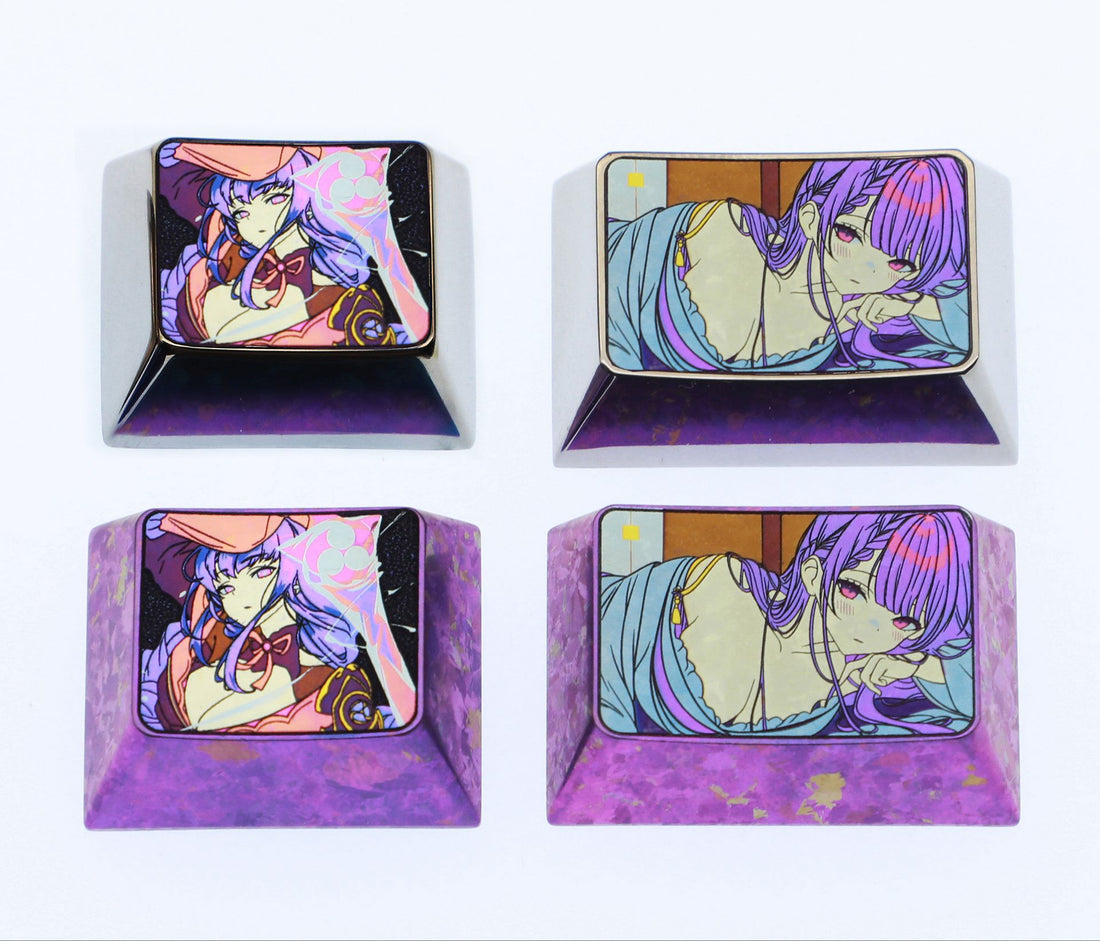Genshin Impact, Raiden Shogun, 1U/1.25U/1.5U titanium alloy personalized keycaps, decorative keycaps for anime and gaming culture peripherals