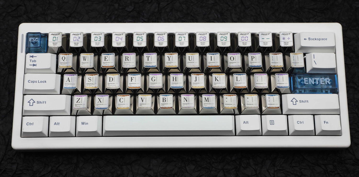 EVA theme, number area+letter area+character area, personalized design titanium alloy keycap set, anime and game culture creative peripheral decorative keycaps.