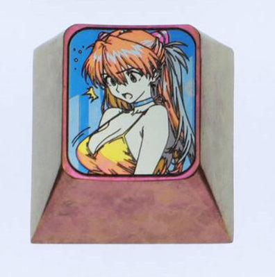 EVA, Asuka, 1U titanium alloy personalized keycaps with optional height, can be used to form directional keys/WASD sets, anime, gaming, cultural and creative decorative keycaps