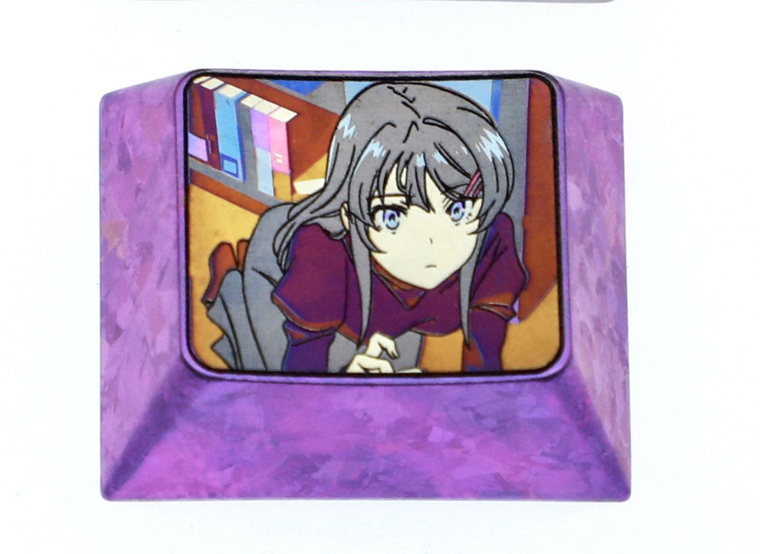 Sakurajima Mai, 1.25U titanium alloy personalized keycap, metal carved decorative keycap for anime, gaming, and novels.