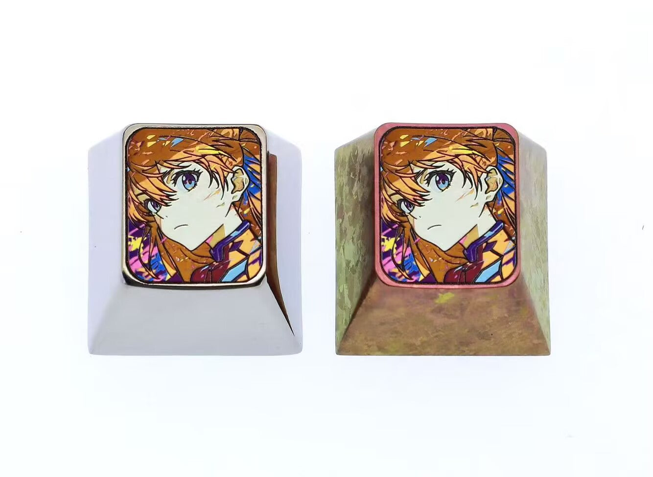 EVA, 1U Asuka titanium alloy personalized keycap, anime and game character metal creative art metal keycap.
