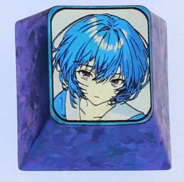 EVA，Ayanami Rei， 3 personalized 1U titanium alloy keycaps, customized metal decorative keycaps for anime, gaming, cultural and creative design