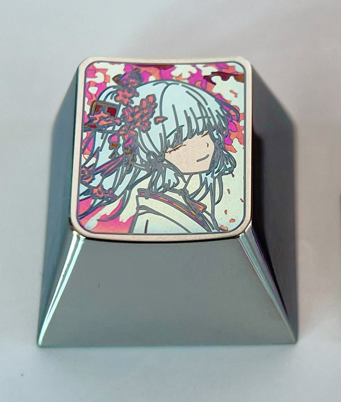 Kamisato Ayaka Sakura 1u colorful titanium alloy carved personalized keycaps, mechanical keyboard decorative keycaps.