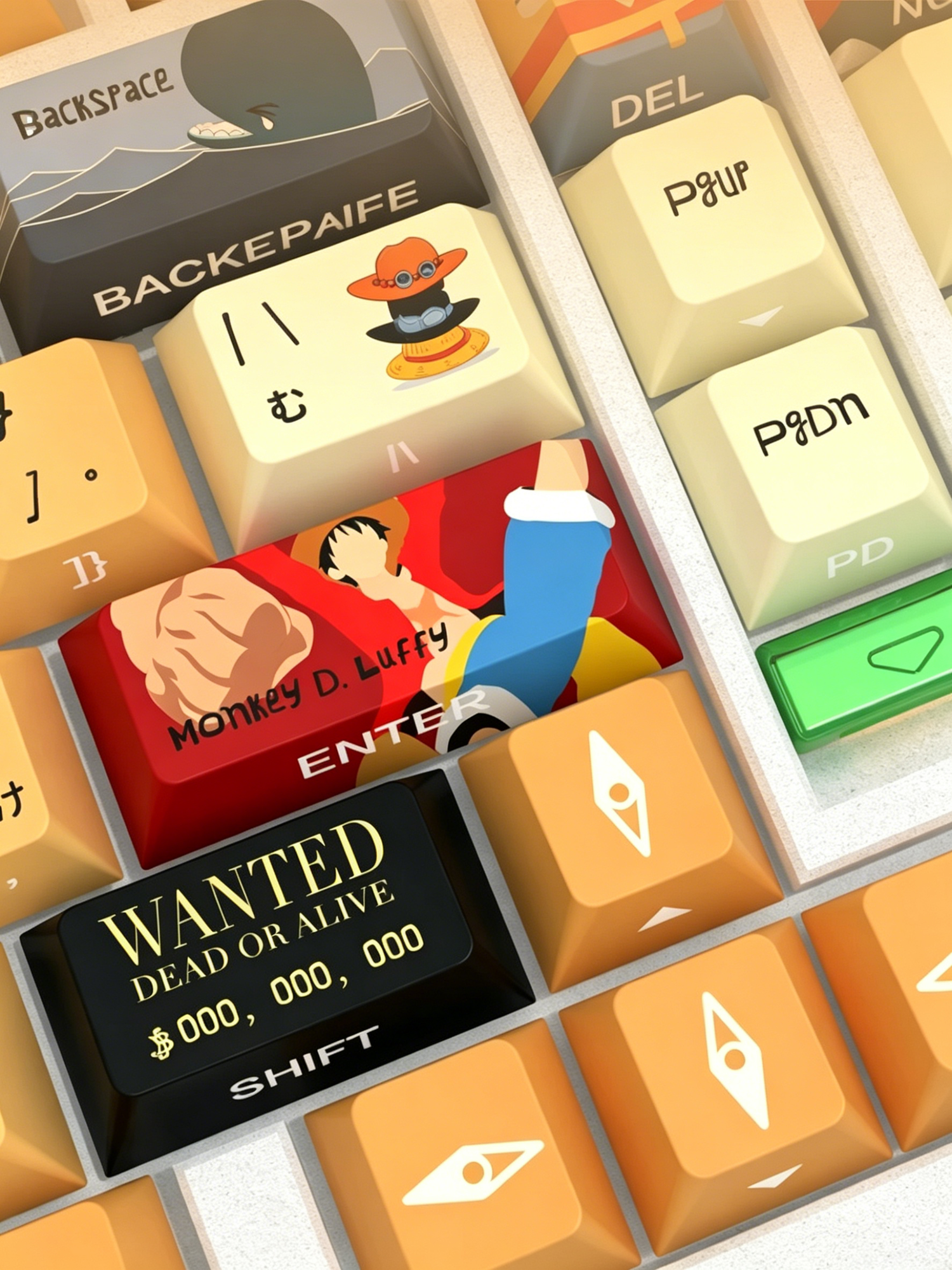 One Piece series, PBT material personalized keycap set, anime and games cultural creative decoration keycap set, compatible with 61/64/68/75/84/87/104 mechanical keyboard