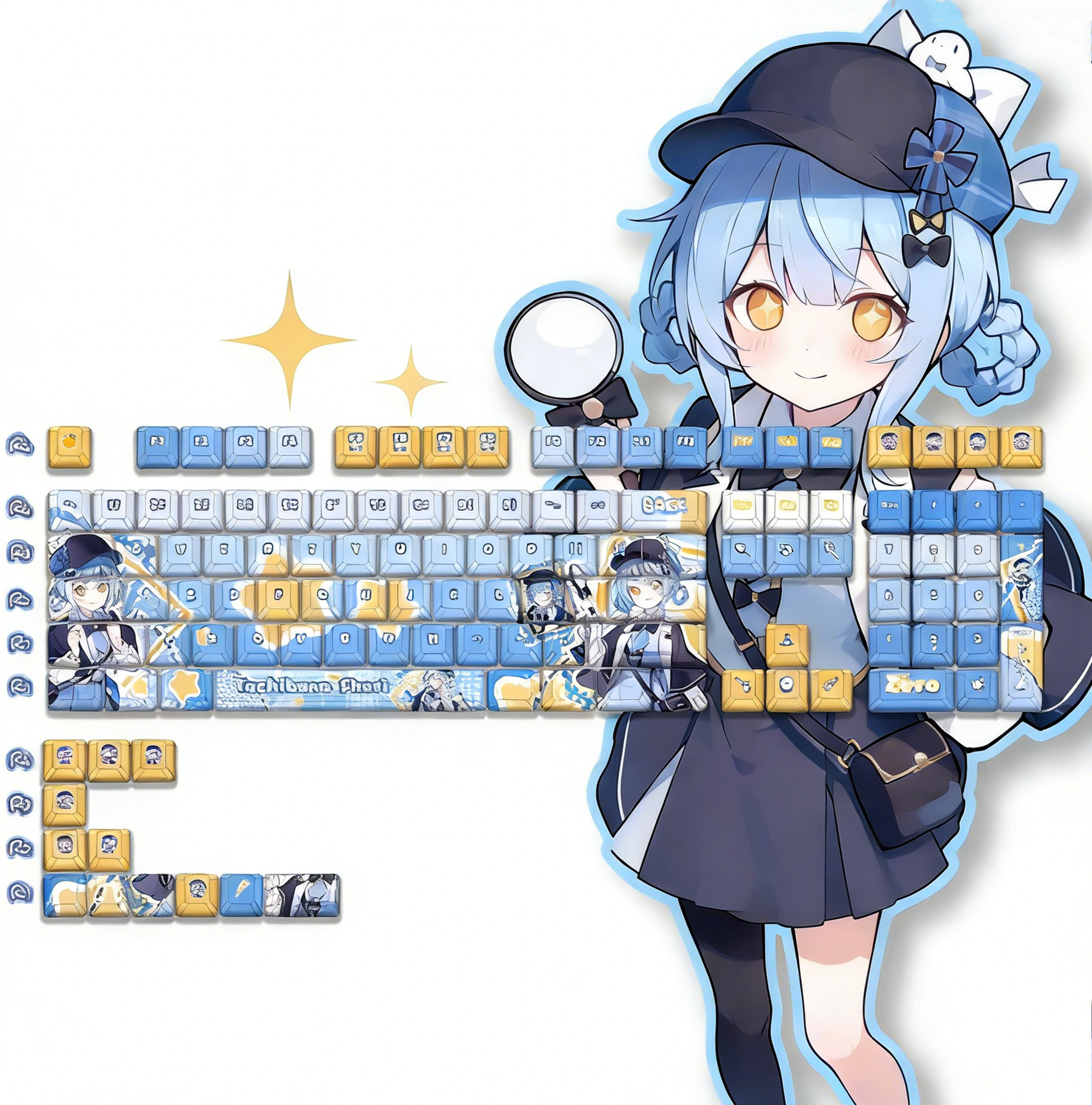Magical Girl Witch Trial， Tachibana Sherii theme design keycap, decorative keycap set PBT anime animation keycap mechanical keyboard personalized keycap set, suitable for 61/64/68/75/84/87/104 key mechanical keyboards