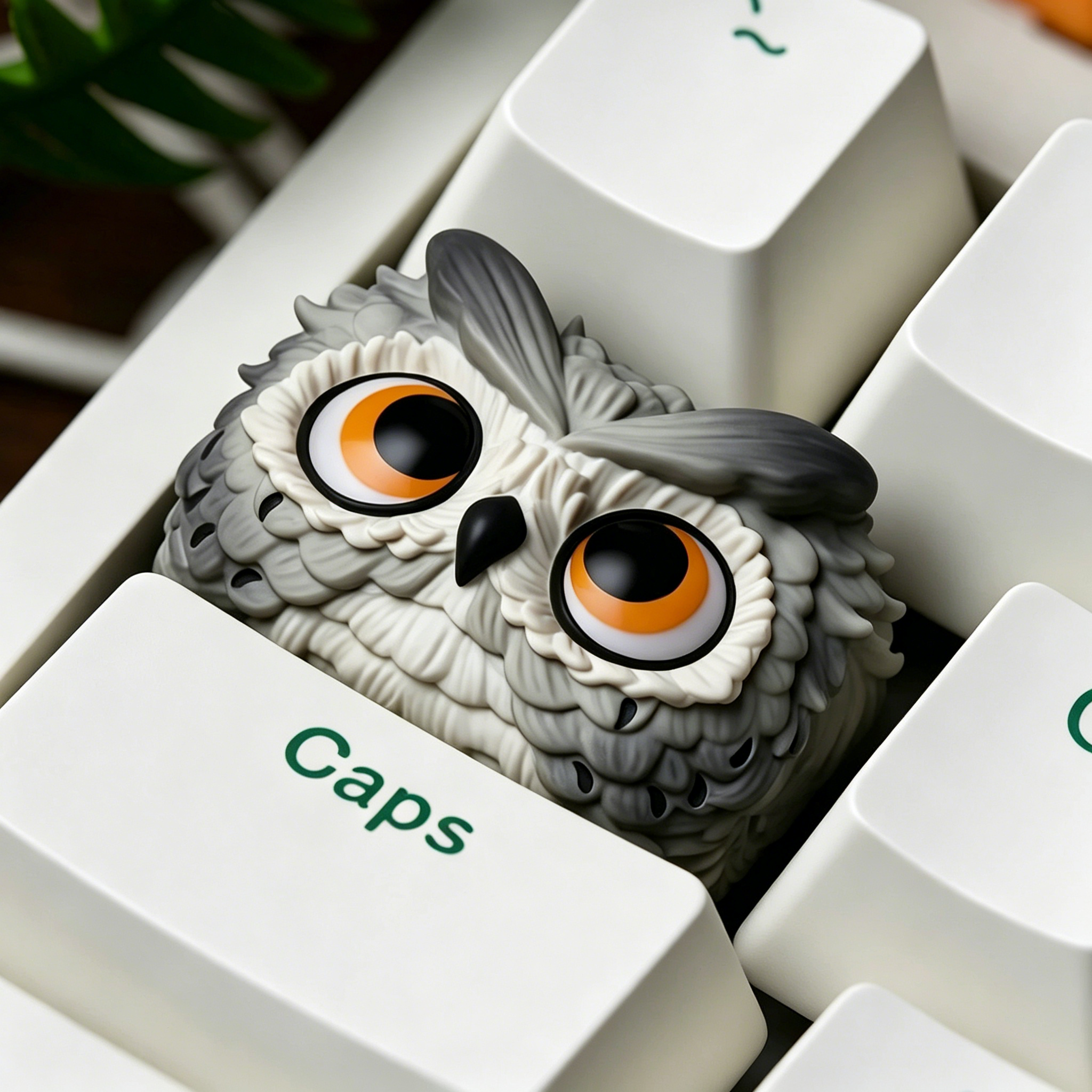 Owl shaped design personalized keycaps, 1.5U multi-color resin handmade art keycaps, mechanical keyboard decorative keycaps