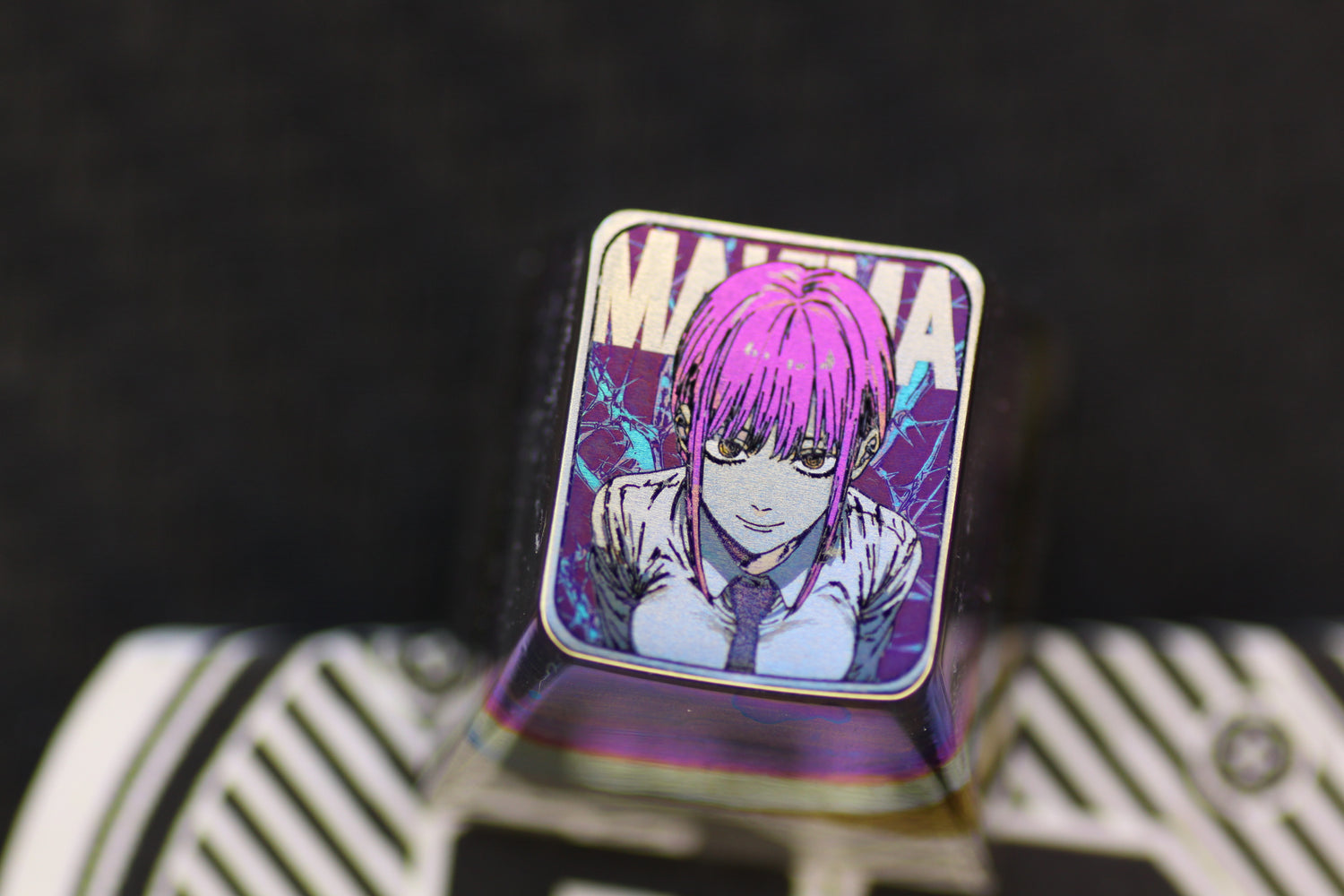 Chainsaw Man， Protagonist group 1U titanium alloy carved personalized keycaps, metal decorative keycaps, anime art keycaps
