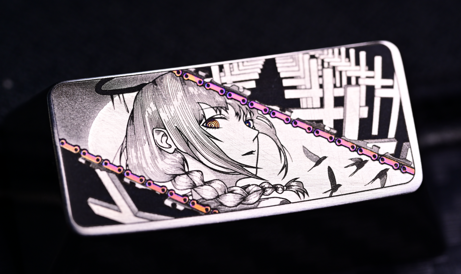 Chainsaw Man, Makima, 2U Backspace Key Titanium Alloy Personalized Keycap, Anime Game Culture Creative Decorative Metal Carving Keycap.