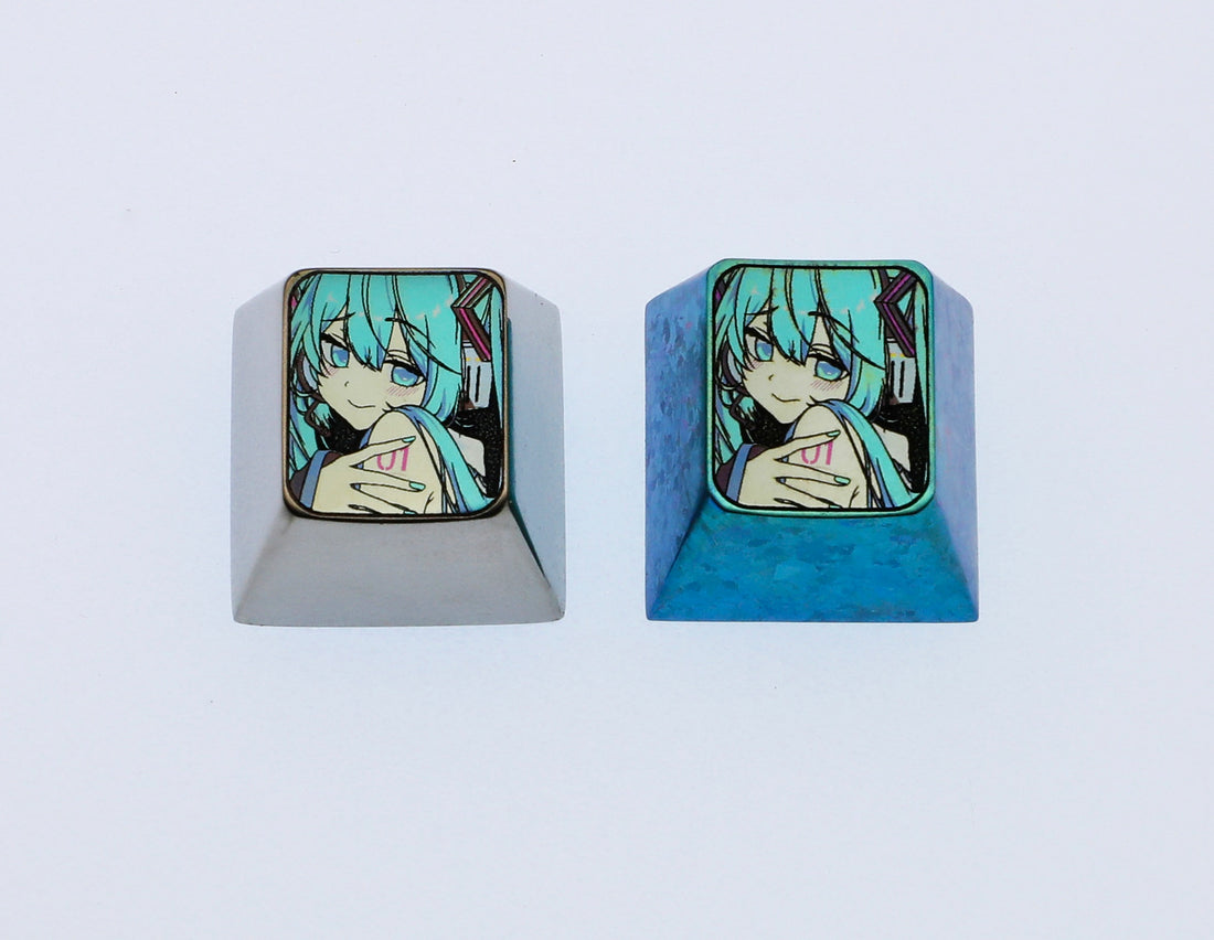 Hatsune Miku, 1U titanium alloy carved key cap, metal personalized key cap, decorative key cap