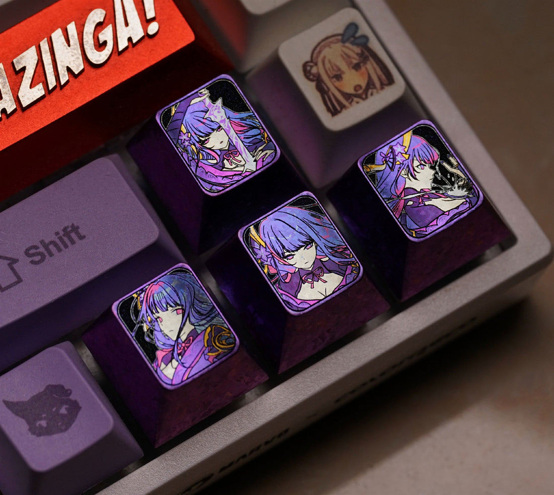 Raiden Shogun, directional key set color titanium alloy keycaps, personalized keycaps, decorative keycaps