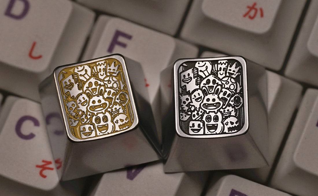 Graffiti buddies, black and white titanium alloy plain carving, metal carving personalized keycaps, keyboard decorative keycaps