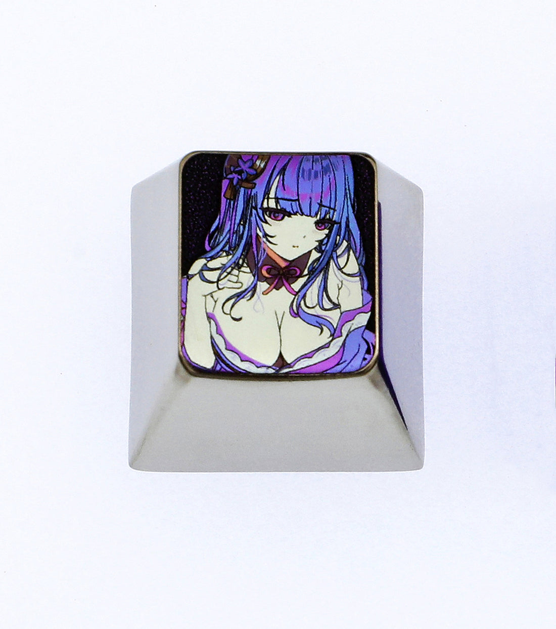 Genshin Impact，Raiden Shogun， Colored titanium alloy carving. Mechanical keyboard decorative keycaps.