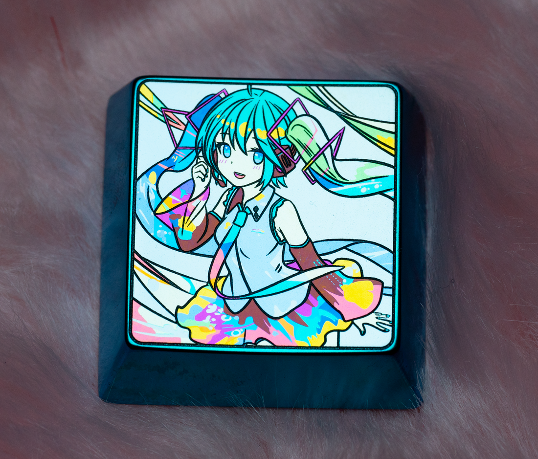 Hatsune Miku 4U colorful titanium alloy metal personalized key cap, keyboard decorative key cap