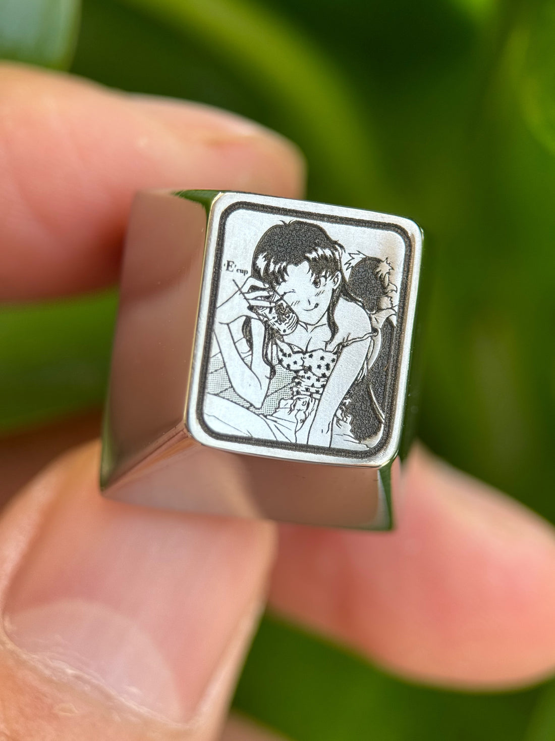 Katsuragi Misato, Black and white carved 1U titanium alloy personalized keycaps, decorative keycaps for anime and game characters