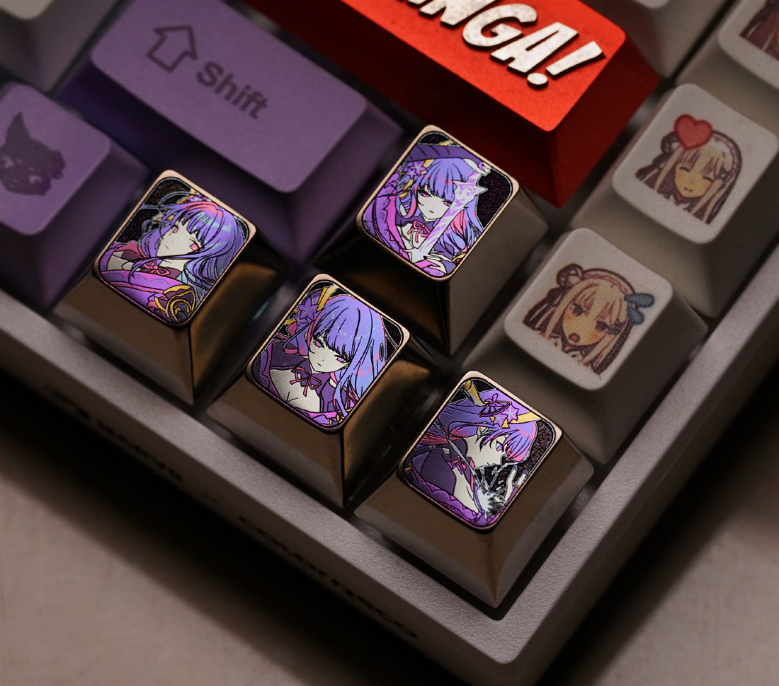Raiden Shogun, directional key set color titanium alloy keycaps, personalized keycaps, decorative keycaps