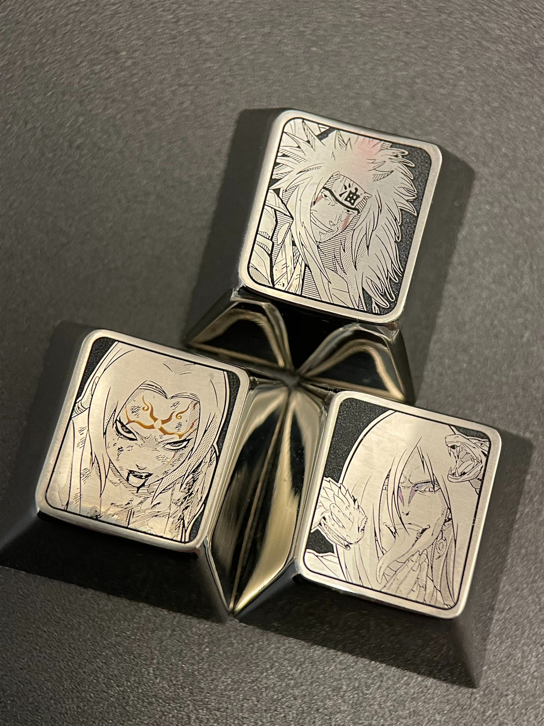 NARUTO , San Ren, Jiraiya,Tsunade,Orochimaru, Exquisite carved titanium alloy keycaps, personalized keycaps.