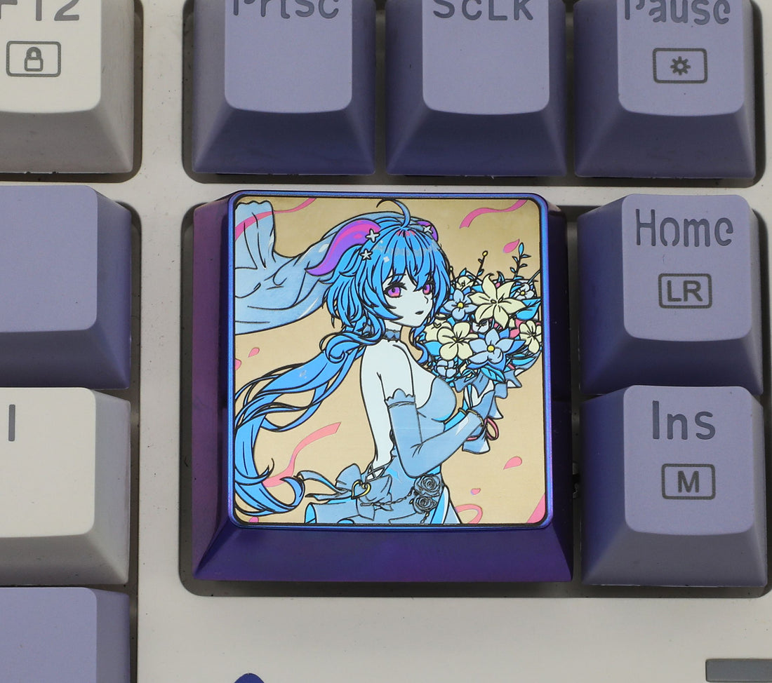 Genshin Impact,Ganyu, Ganyu 4U colored titanium alloy keycaps, metal personalized keycaps, keyboard decorative keycaps