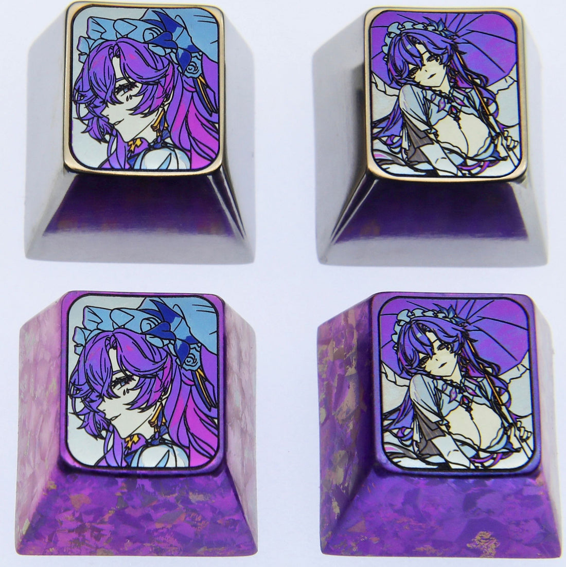 Cantarella， Two 1U titanium alloy personalized keycaps, metal decorative keycaps, anime game character keycaps
