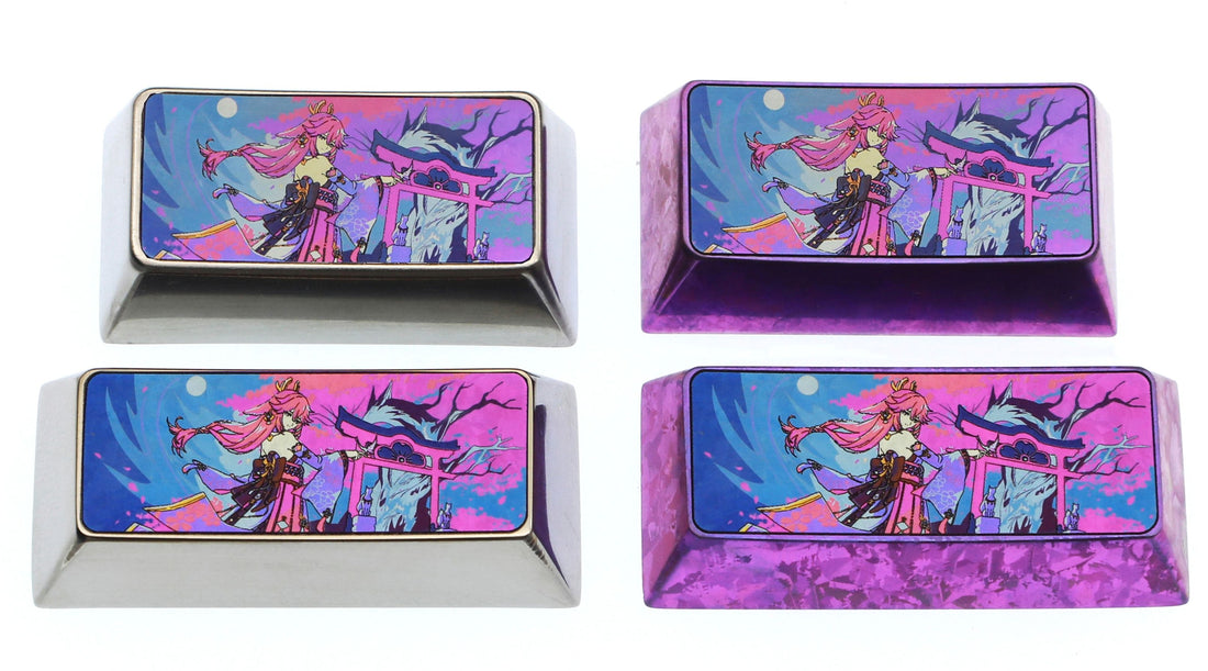 Genshin Impact, Yae Miko, 2U/2.25U titanium alloy personalized keycaps, anime and game metal carving cultural creative keycaps