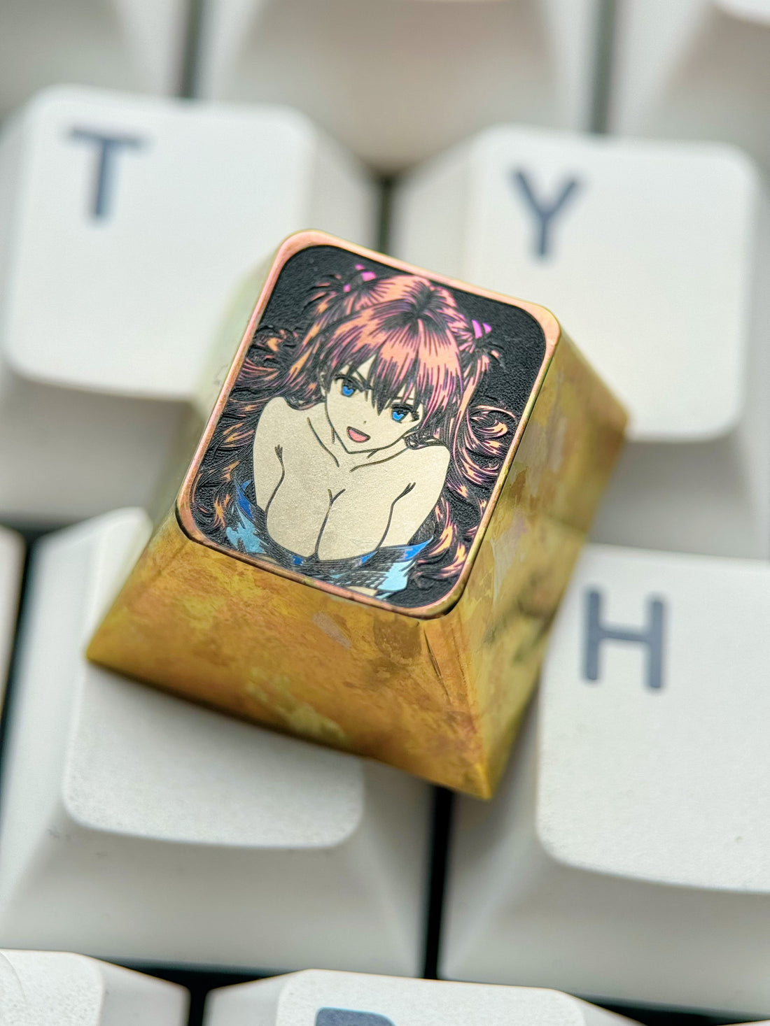 EVA,Asuka, 1U color precision titanium alloy carved keycaps, anime and game decorative art keycaps