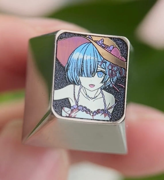 Rem，1U， Colored titanium alloy carving, mechanical keyboard art keycaps, personalized keycaps
