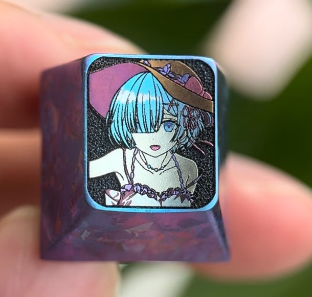 Rem，1U， Colored titanium alloy carving, mechanical keyboard art keycaps, personalized keycaps
