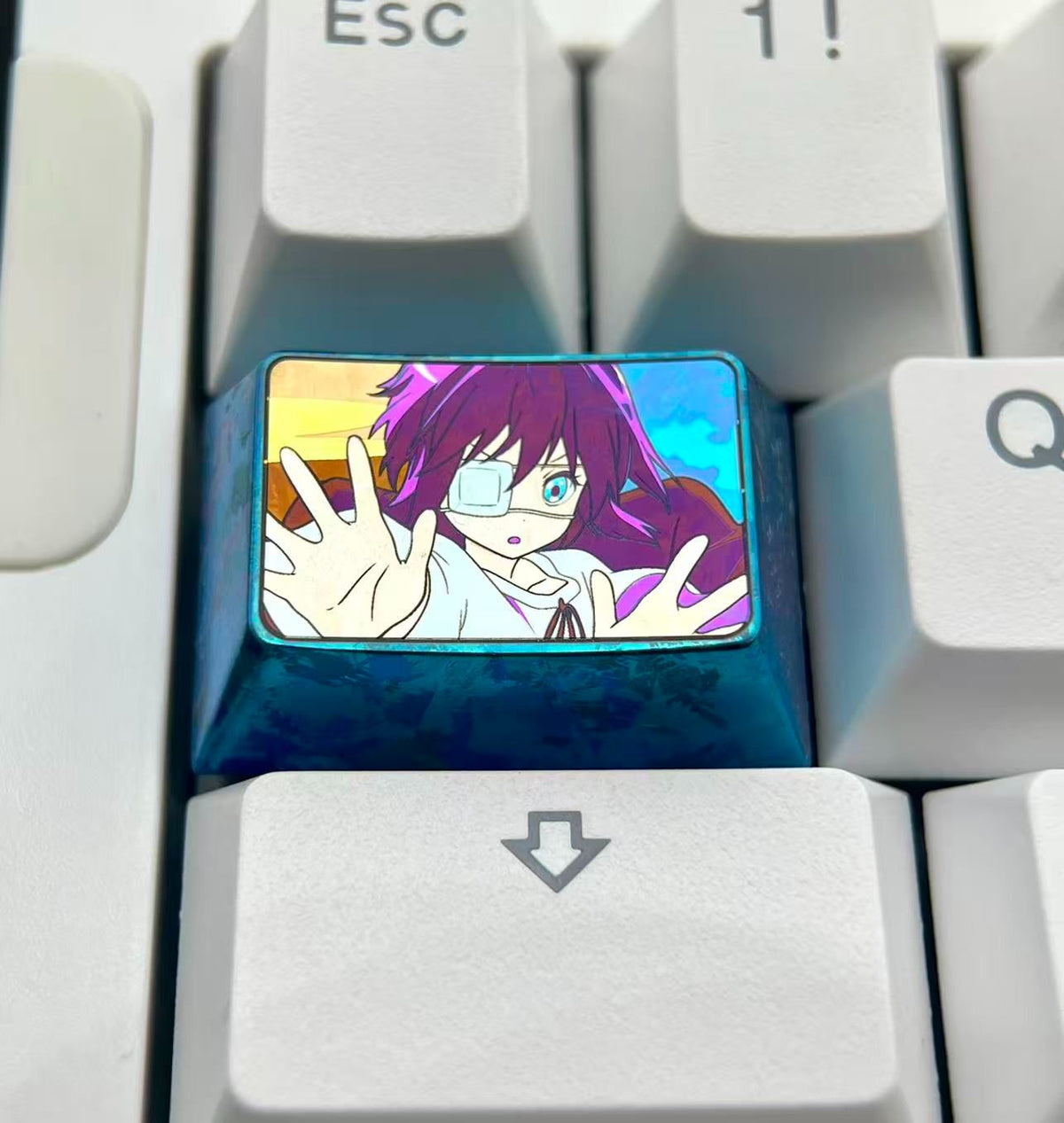 Love, Chunibyo &amp; Other Delusions，Takanashi Rikka 1.5 U titanium alloy personalized keycaps, mechanical keyboard metal decorative keycaps, anime and game culture peripheral keycaps