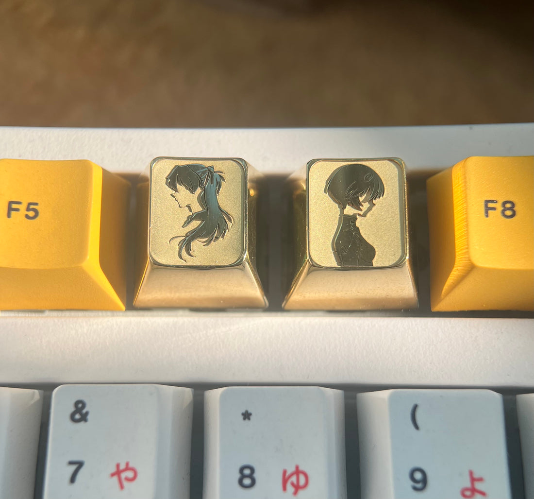 EVA,Asuka ,Ayanami Rei, Brass character side carving, personalized keycaps, decorative keycaps.