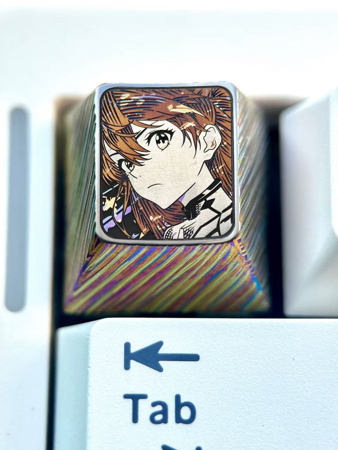 EVA， Asuka, 1U Dot Color Precision Titanium Alloy Personalized Keycap, Anime Game Metal Carving Mechanical Keyboard Decorative Keycap