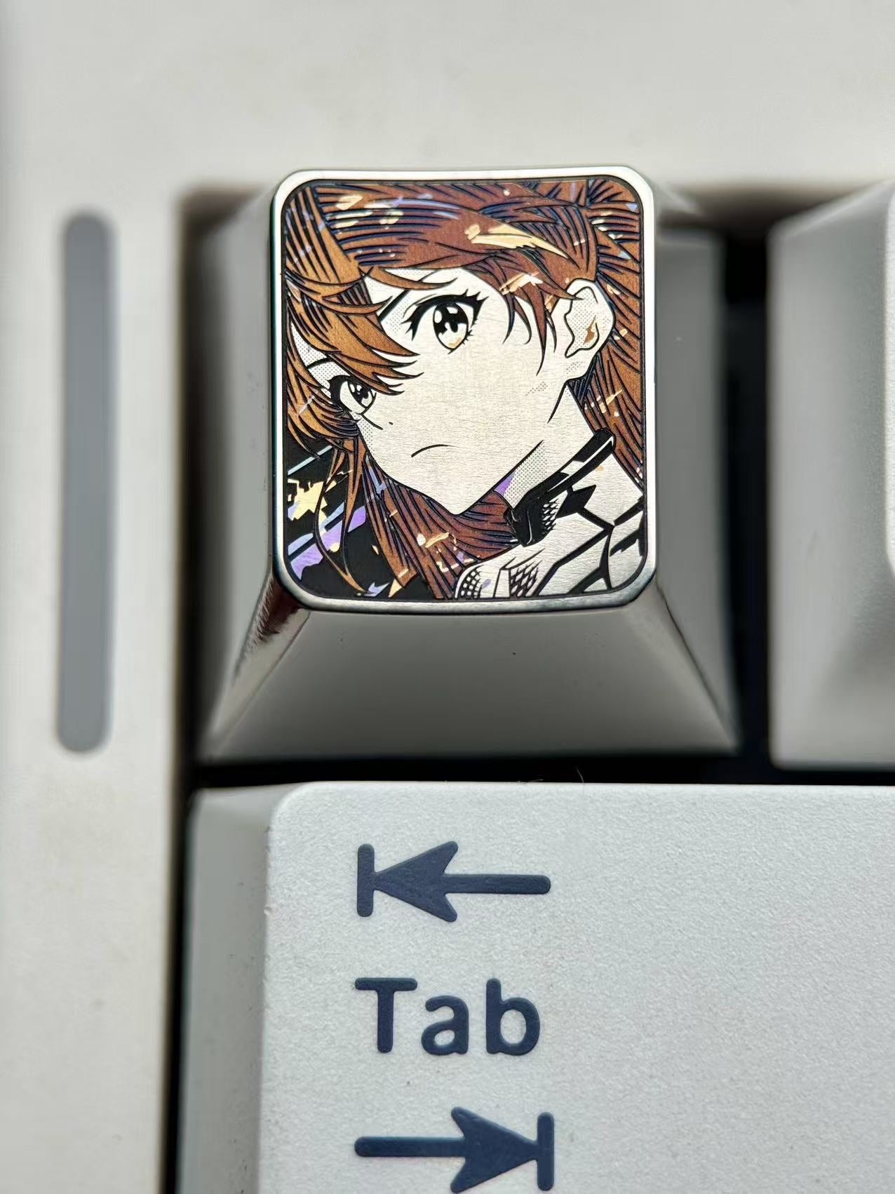 EVA， Asuka, 1U Dot Color Precision Titanium Alloy Personalized Keycap, Anime Game Metal Carving Mechanical Keyboard Decorative Keycap