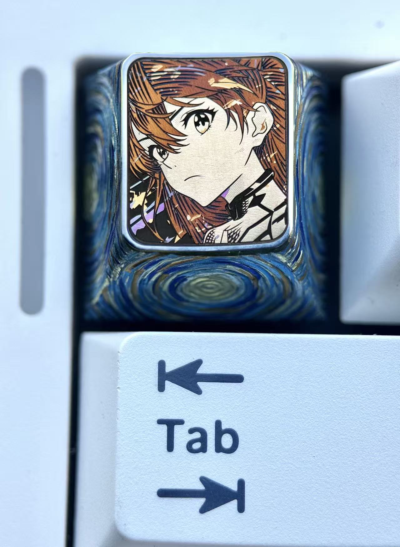 EVA， Asuka, 1U Dot Color Precision Titanium Alloy Personalized Keycap, Anime Game Metal Carving Mechanical Keyboard Decorative Keycap