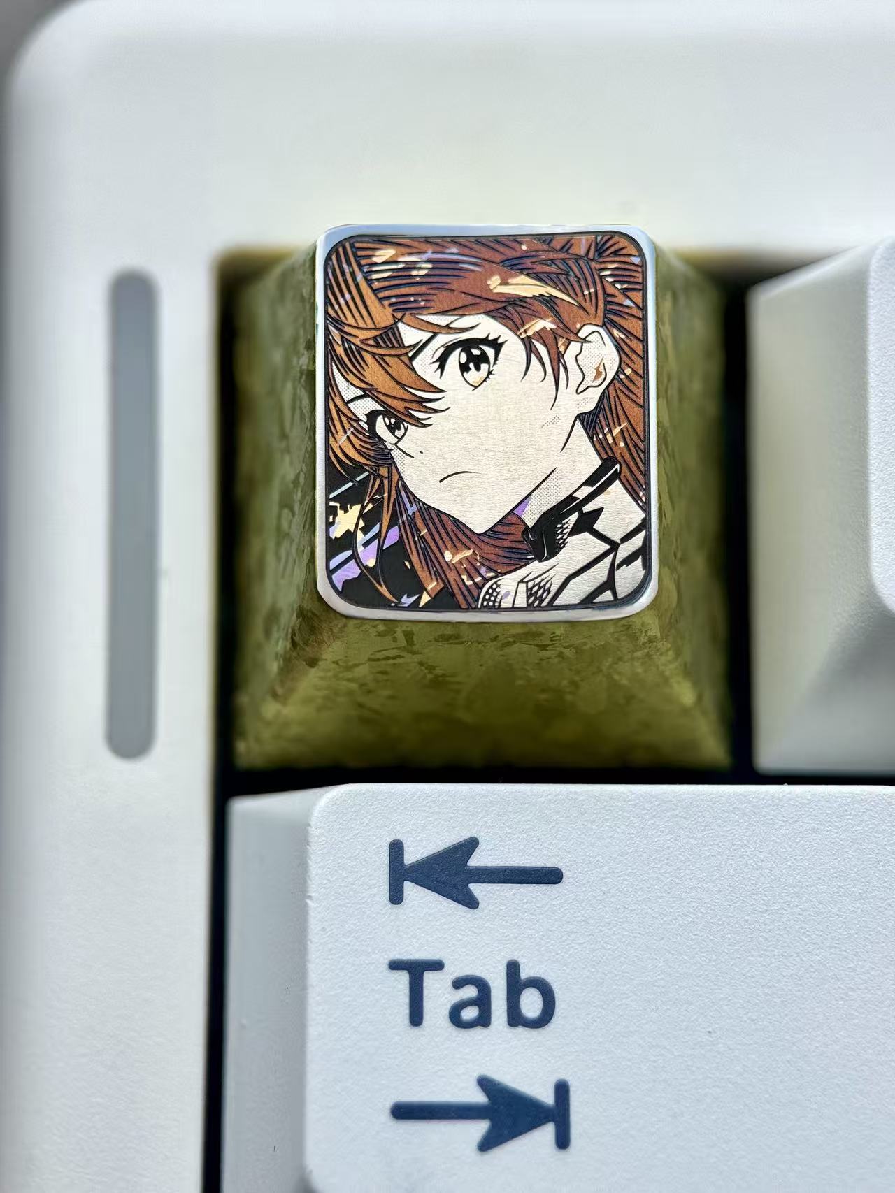 EVA， Asuka, 1U Dot Color Precision Titanium Alloy Personalized Keycap, Anime Game Metal Carving Mechanical Keyboard Decorative Keycap