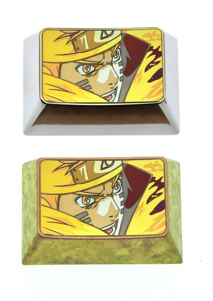 Naruto. Uzumaki Naruto/Uchiha Sasuke 1.5U titanium alloy personalized keycaps, anime character metal keycaps, keyboard decorative keycaps