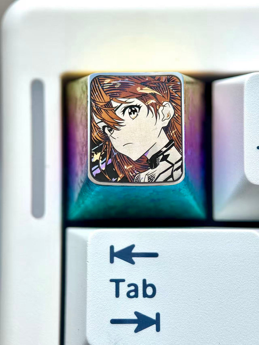 EVA， Asuka, 1U Dot Color Precision Titanium Alloy Personalized Keycap, Anime Game Metal Carving Mechanical Keyboard Decorative Keycap