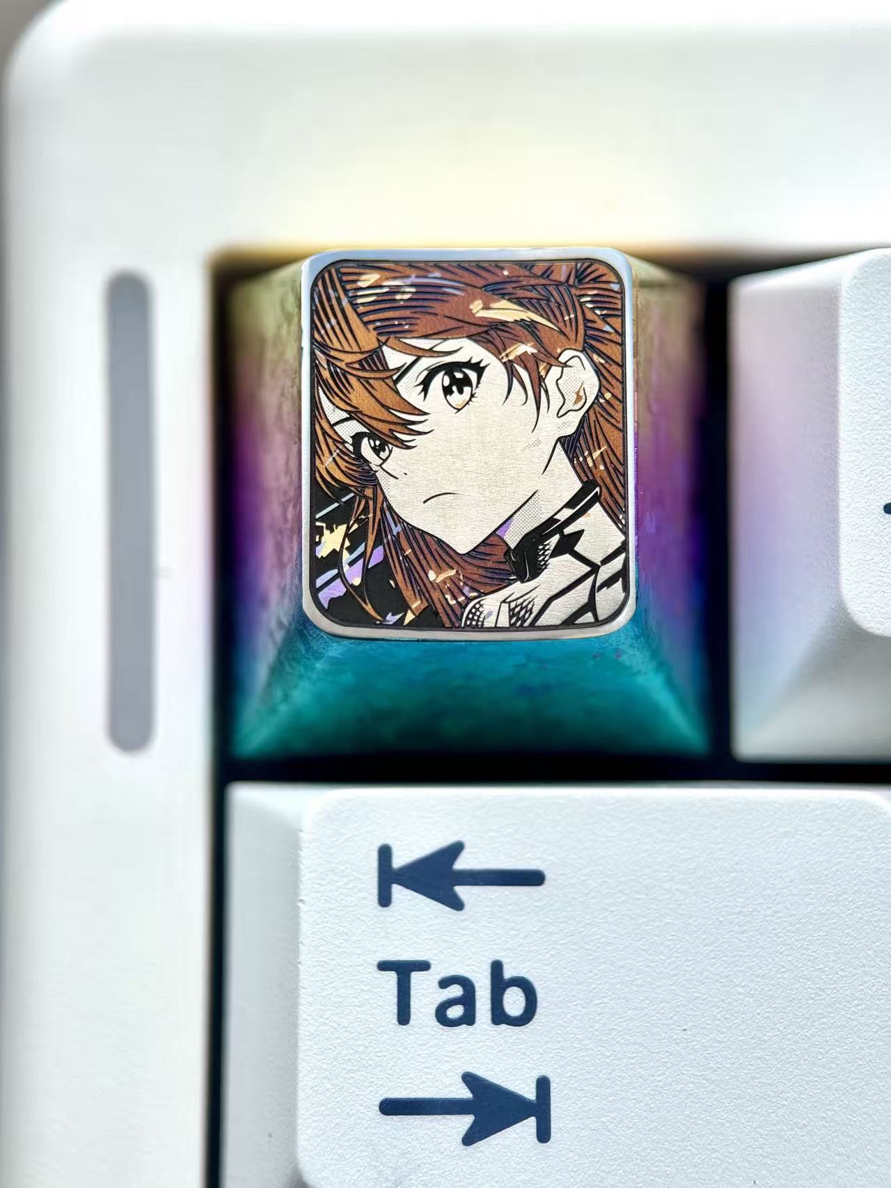 EVA， Asuka, 1U Dot Color Precision Titanium Alloy Personalized Keycap, Anime Game Metal Carving Mechanical Keyboard Decorative Keycap