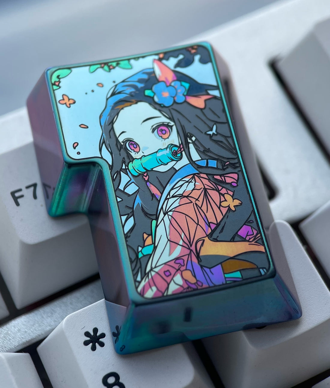 Demon Slayer Blade, Kamado Nezuko, 7-shaped return, 1U (ESC), titanium alloy keycap