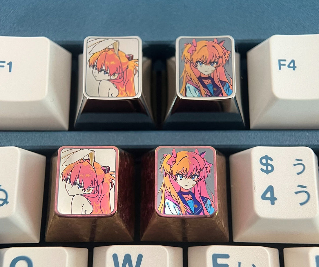 EVA， Asuka two expressions 1U personalized keycaps, titanium alloy metal decorative keycaps