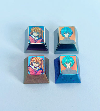 EVA，doujin，Asuka，Ayanami Rei， Titanium alloy personalized keycaps, metal carved anime character decorative keycaps