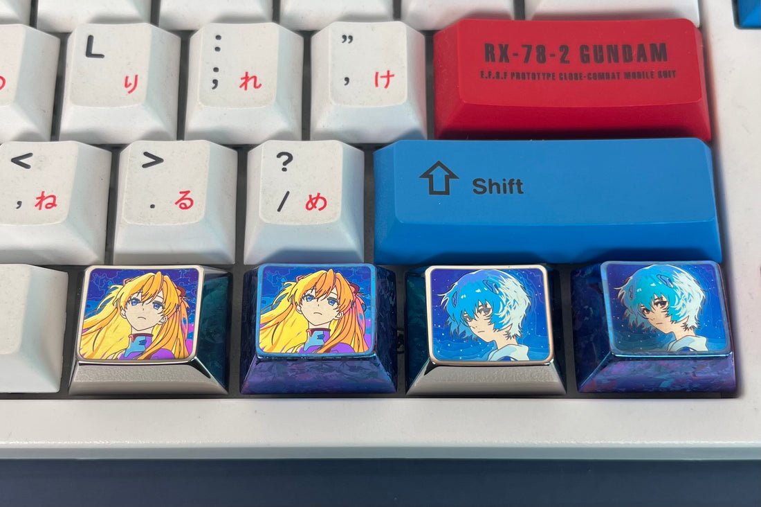 EVA, Asuka, Ayanami Rei character 1.25U titanium alloy carved keycaps, personalized metal keycaps