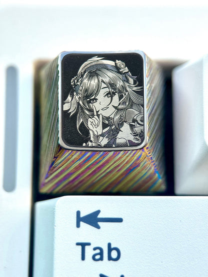 Honkai Impact 3, Elysia, 1U titanium alloy finely carved personalized keycaps, anime and game culture creative metal keycaps