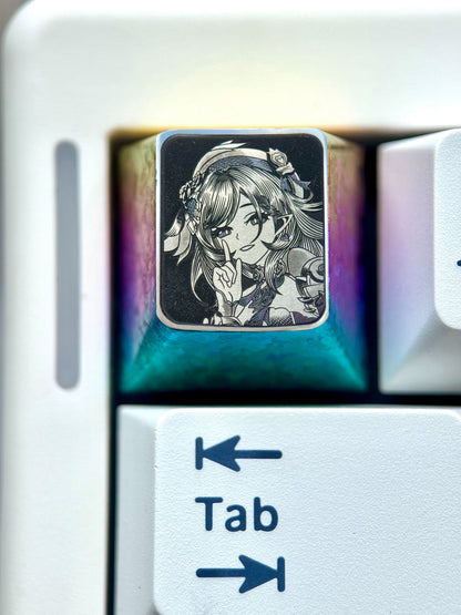 Honkai Impact 3, Elysia, 1U titanium alloy finely carved personalized keycaps, anime and game culture creative metal keycaps