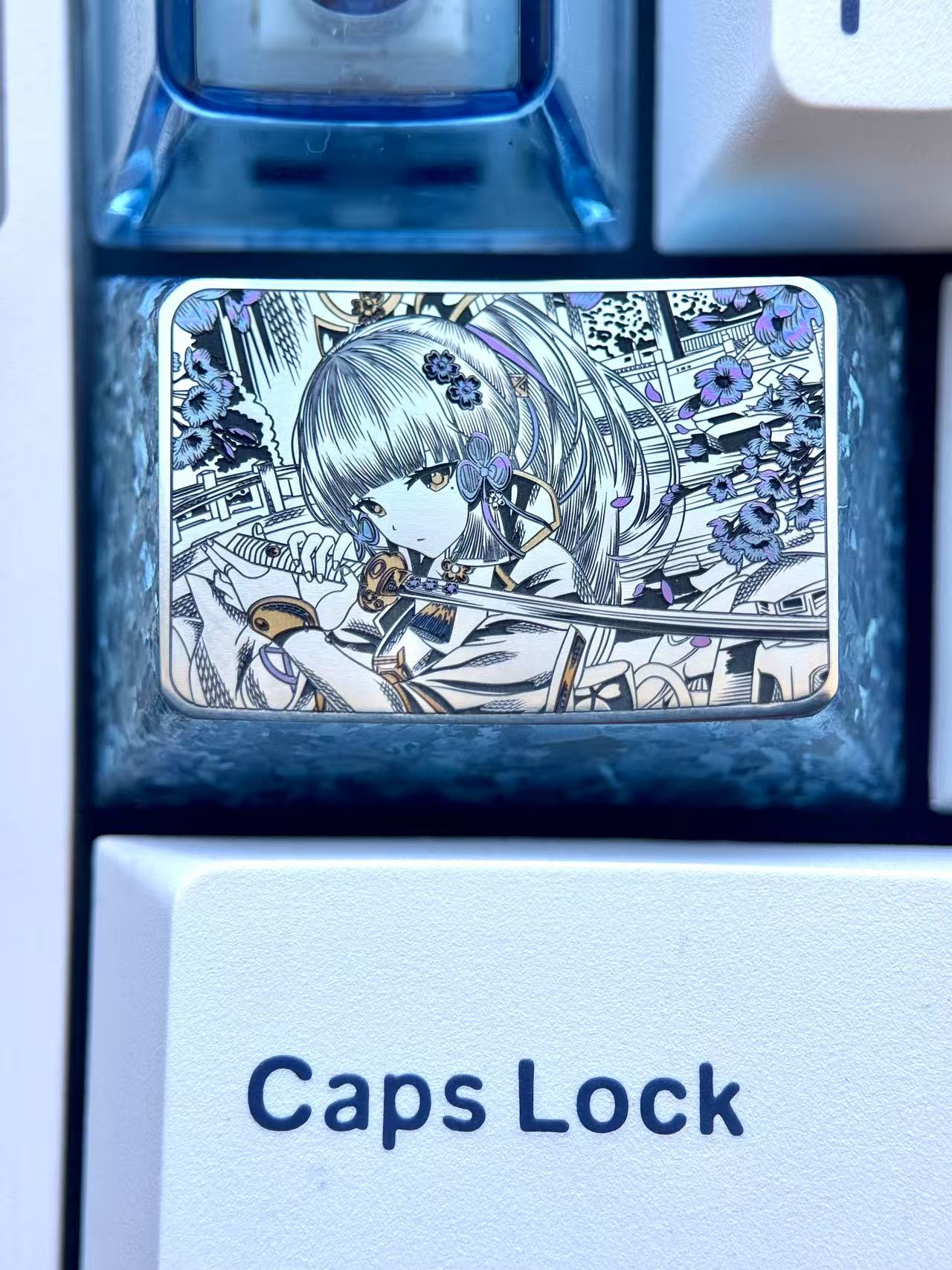Kamisato Ayaka， 1.5U titanium alloy personalized keycaps, anime and game peripheral products, metal carved keycaps