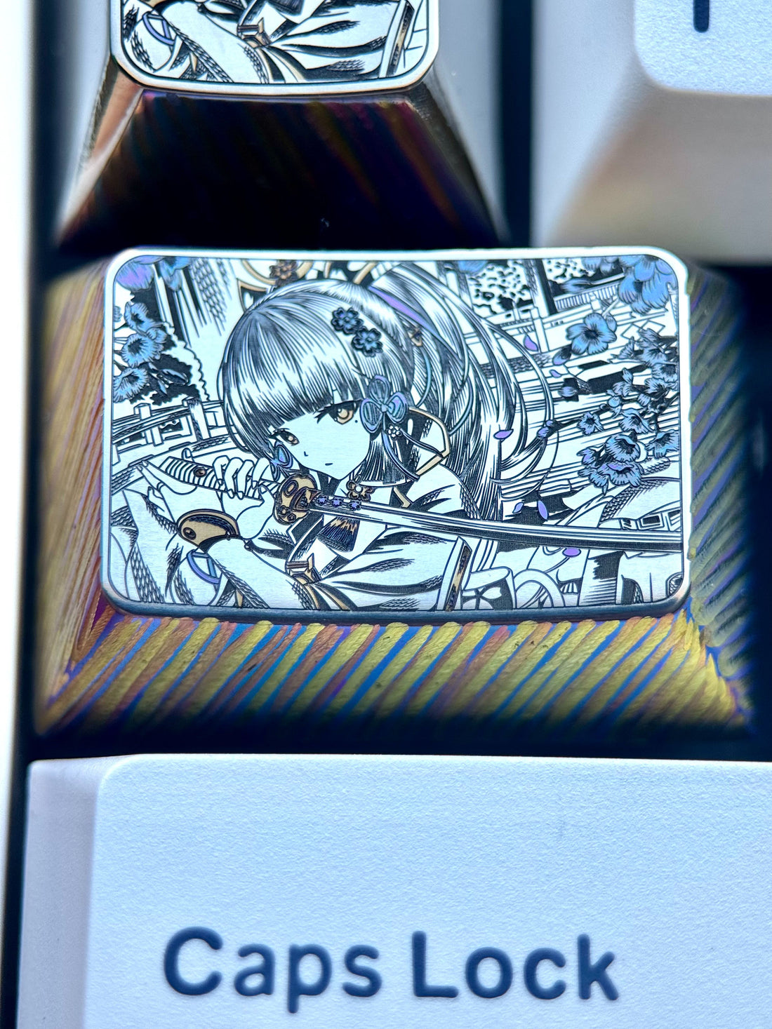 Kamisato Ayaka， 1.5U titanium alloy personalized keycaps, anime and game peripheral products, metal carved keycaps