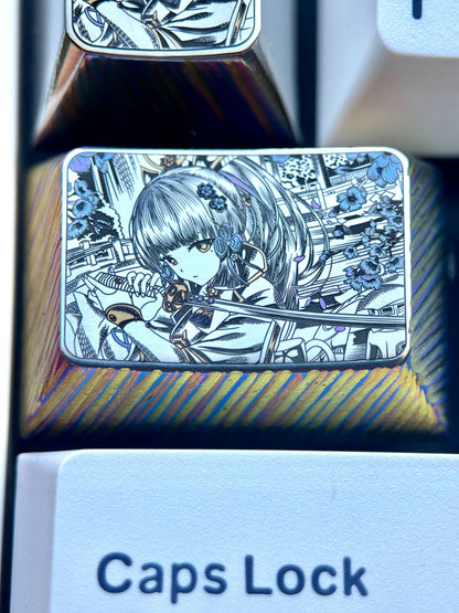 Kamisato Ayaka， 1.5U titanium alloy personalized keycaps, anime and game peripheral products, metal carved keycaps