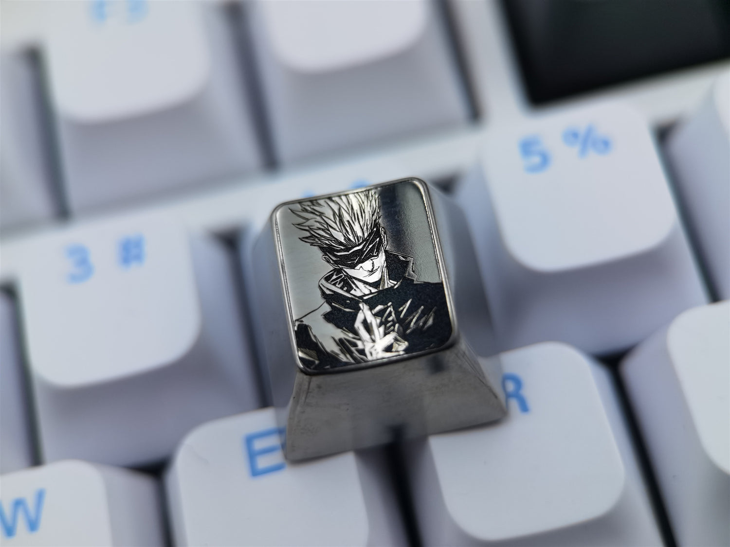 Jujutsu Kaisen，Gojo Satoru， Titanium alloy 1U black and white personalized keycaps, metal decorative keycaps, keyboard customized keycaps