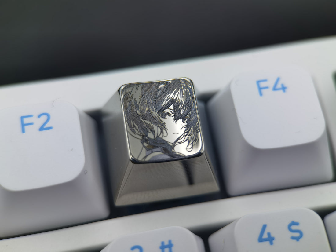 EVA, Titanium alloy black and white carved personalized keycaps, mechanical keyboard decorative keycaps