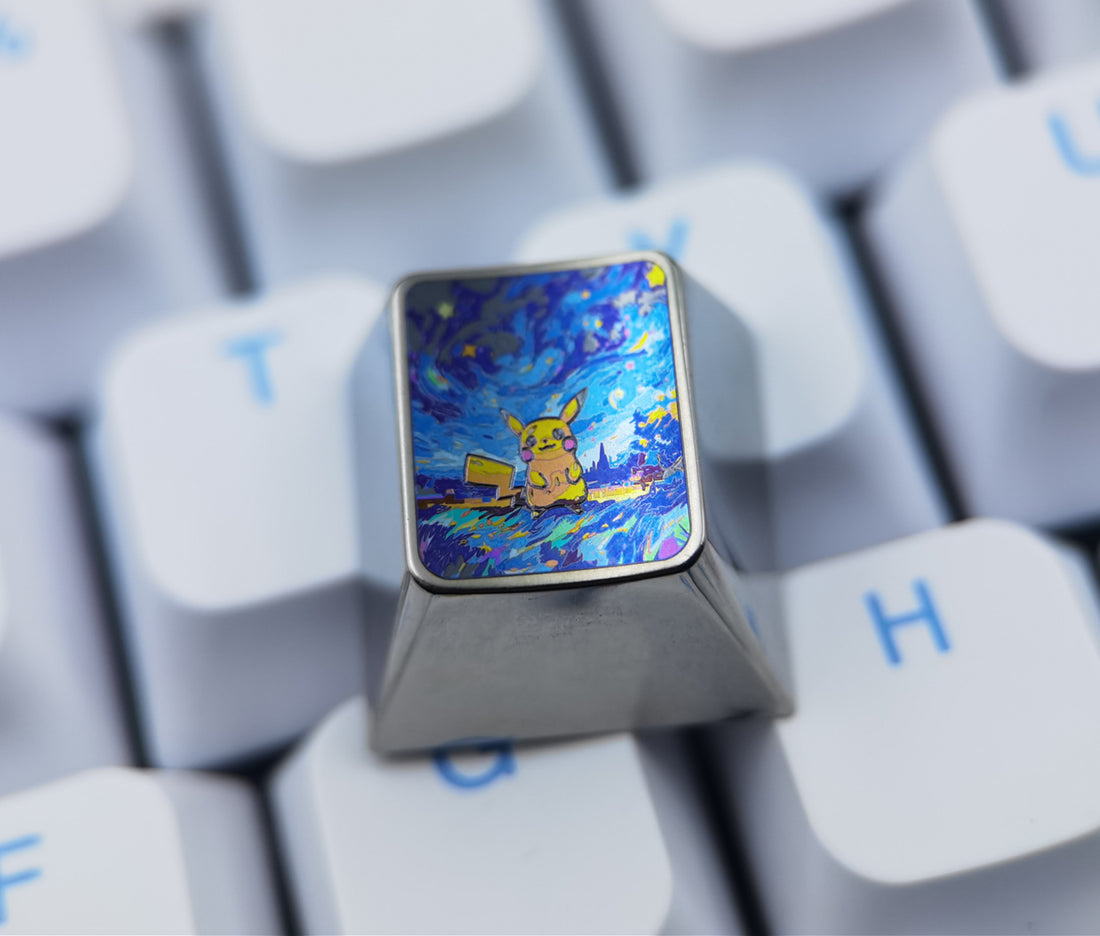 Starry Night Pikachu, 1U titanium alloy personalized keycaps, metal keycaps, mechanical keyboard decorative keycaps